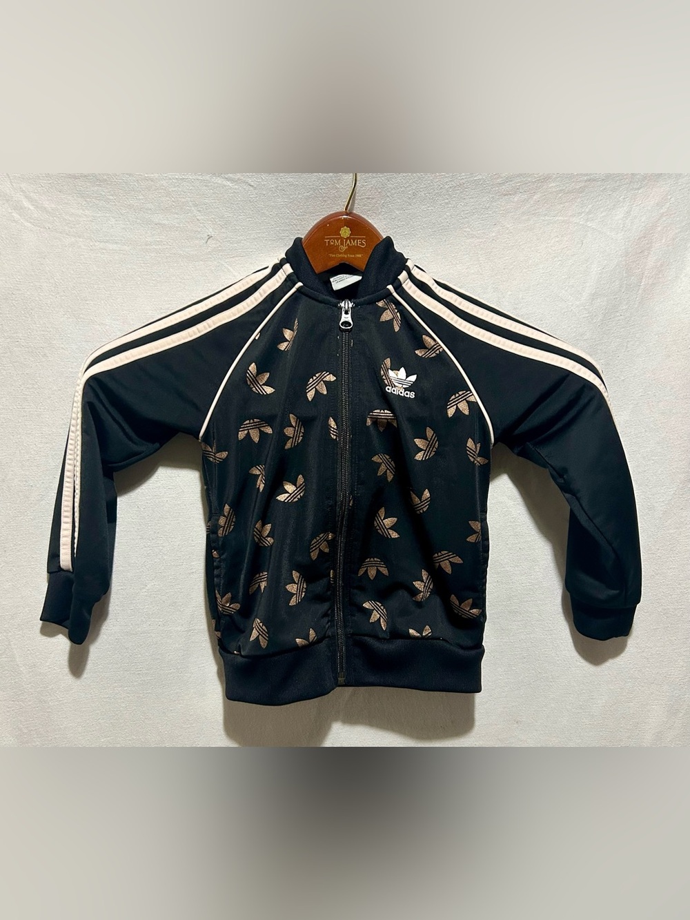 Adidas Originals Toddler Girls Track Jacket Black Rose Gold Trefoil Print 5-6Y